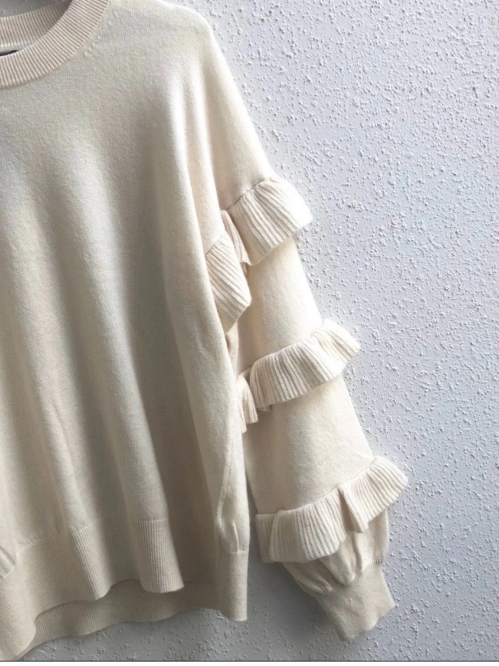 J. Crew Ruffle Sleeve Crewneck Sweater Wool Blend Size Large